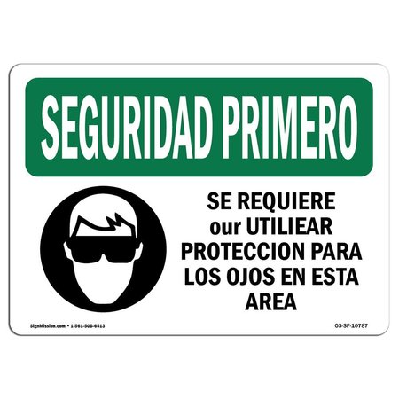 SIGNMISSION OSHA Sign, Eye Protection Required In Spanish, 10in X 7in Rigid Plastic, 10" W, 7" H, Landscape OS-SF-P-710-L-10787
